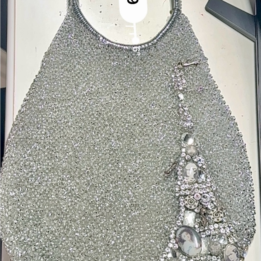 Elegant Silver Beaded Tote Bag - Picture 7 of 8